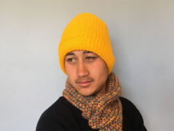 double layered hand knit bright yellow beanie