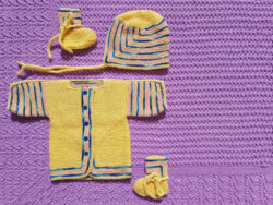 lemon yellow hand knit with dark blue details