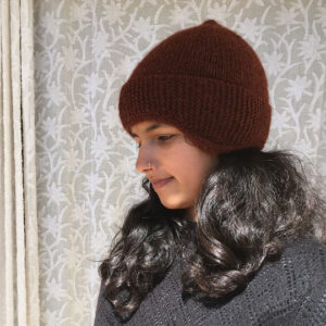 brown hand knit beanie with ear muffs