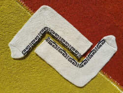 beige hand knit motif panel socks