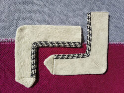 beige hand knit patterned panel socks