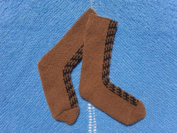 Camel brown hand knit patterned panel socks