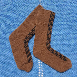 Camel brown hand knit patterned panel socks