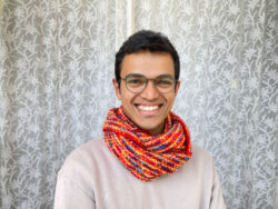 Multicoloured hand knit reversible cowl