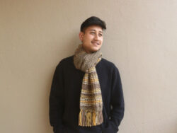 hand knit textured muffler in shades of brown