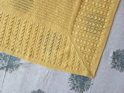pastel yellow hand knit bunny lace baby blanket