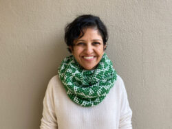 butterfly motif hand knit mosaic cowl in green